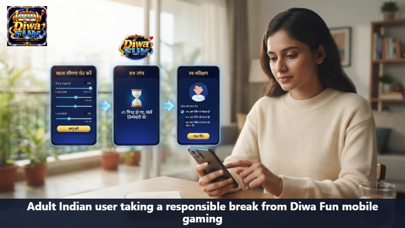 Adult Indian user taking a responsible break from Diwa Fun mobile gaming