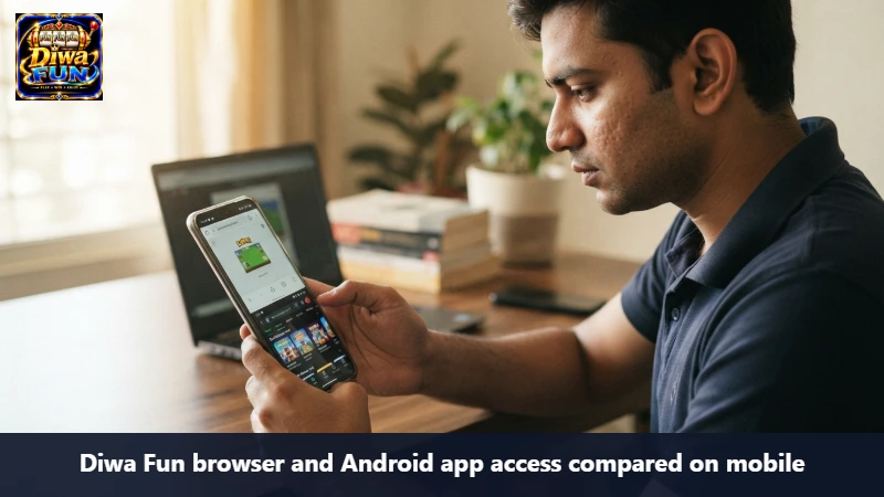 Diwa Fun browser and Android app access compared on mobile